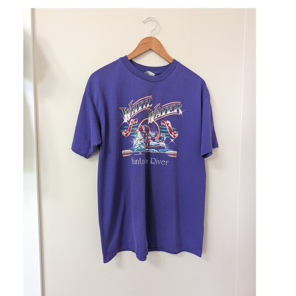 Vintage 1991 Hanes White Water Nantahala River T Shirt Purple XL Made in USA